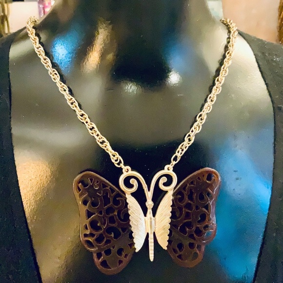 ANTHROPOLOGIE NECKLACE NWT UNIQUE BUTTERFLY- LONG Tortoise Shell Boho Retro Vibe - Picture 8 of 12